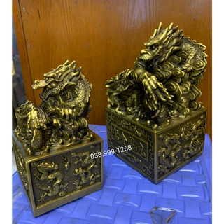 Ấn rồng cửa long đồng phong thủy, Cửu Long Kim Ấn bằng đồng giả cổ bán đồ thờ cúng phập giáo tâm linh