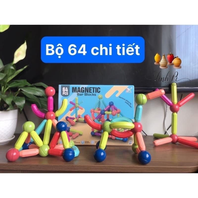 Bộ xếp hình nam châm 64 chi tiết đồ chơi xếp hình nam châm thông minh an toàn