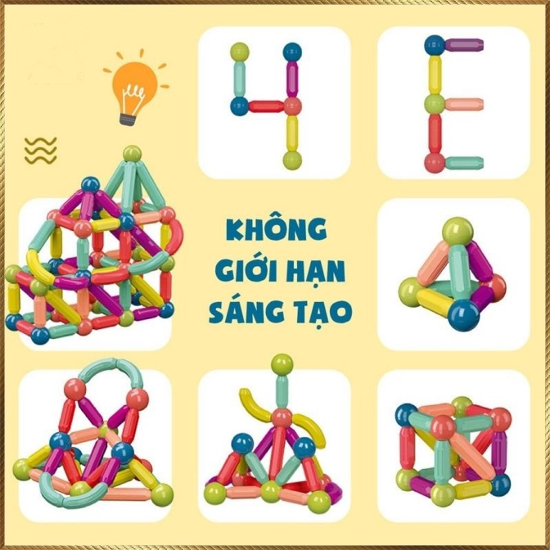Bộ xếp hình nam châm 64 chi tiết đồ chơi xếp hình nam châm thông minh an toàn
