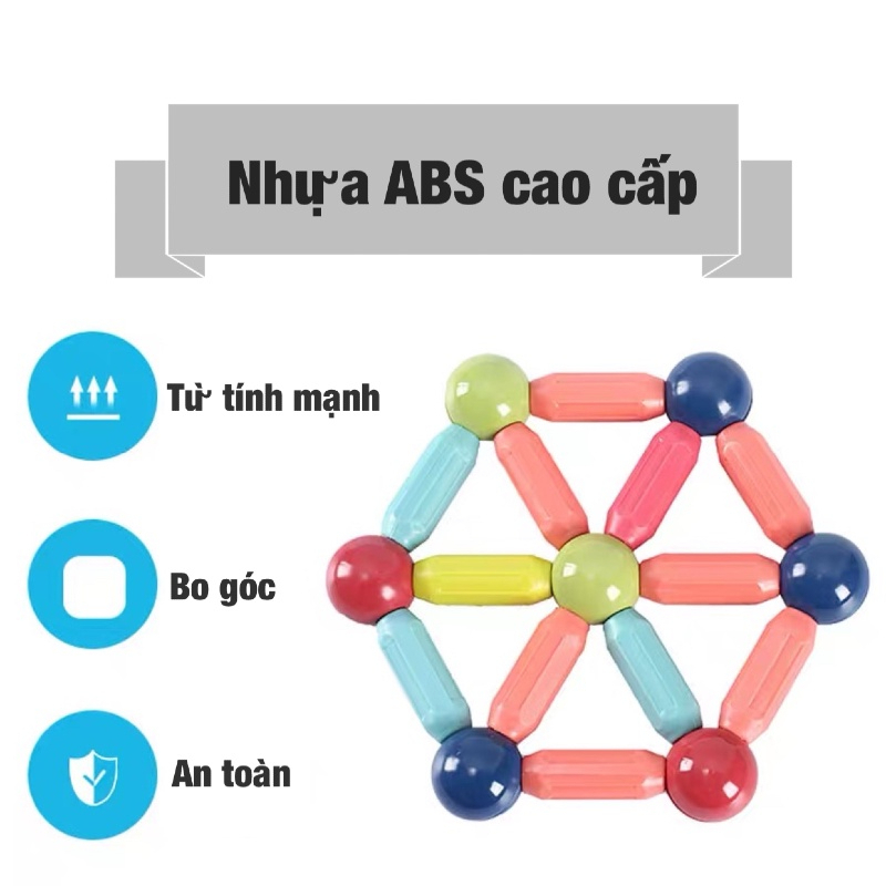 Bộ xếp hình nam châm 64 chi tiết đồ chơi xếp hình nam châm thông minh an toàn