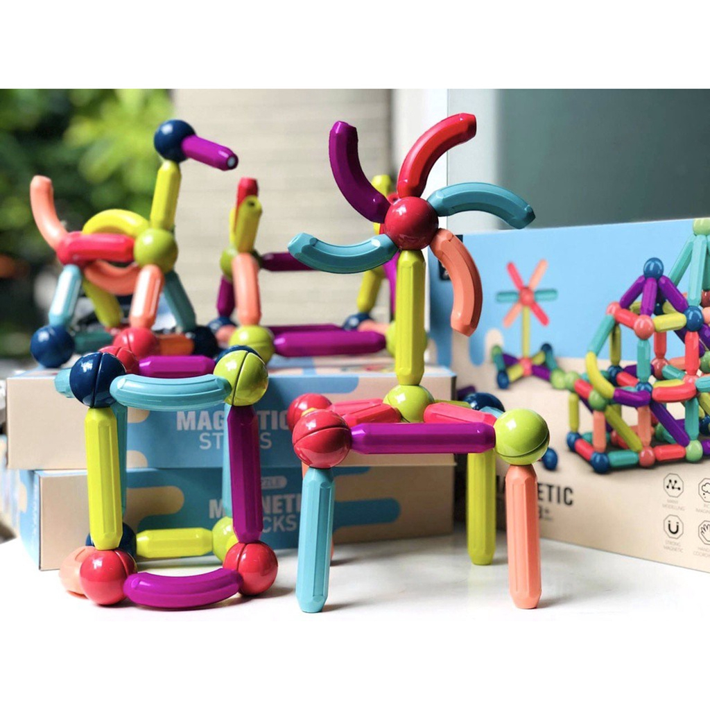 Bộ xếp hình nam châm 64 chi tiết đồ chơi xếp hình nam châm thông minh an toàn