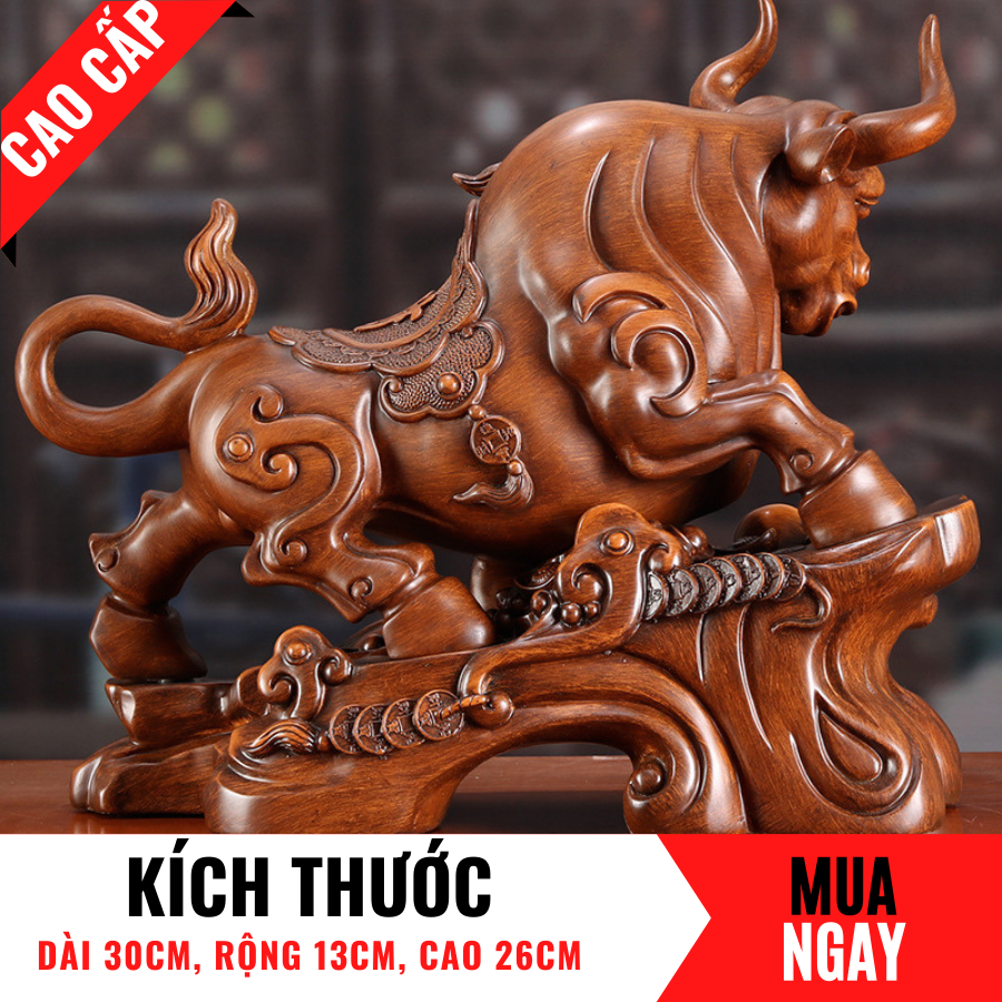 Tượng Trâu Con Giáp Tài Lộc Trang Trí Phong Thủy Cao 26cm