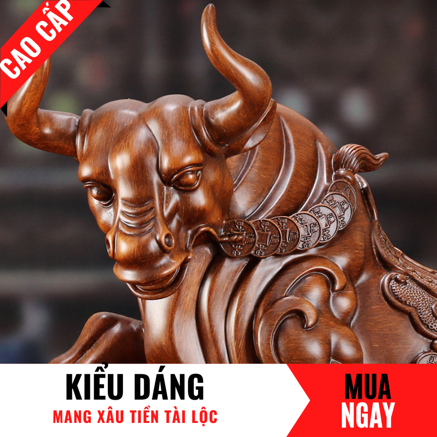 Tượng Trâu Con Giáp Tài Lộc Trang Trí Phong Thủy Cao 26cm