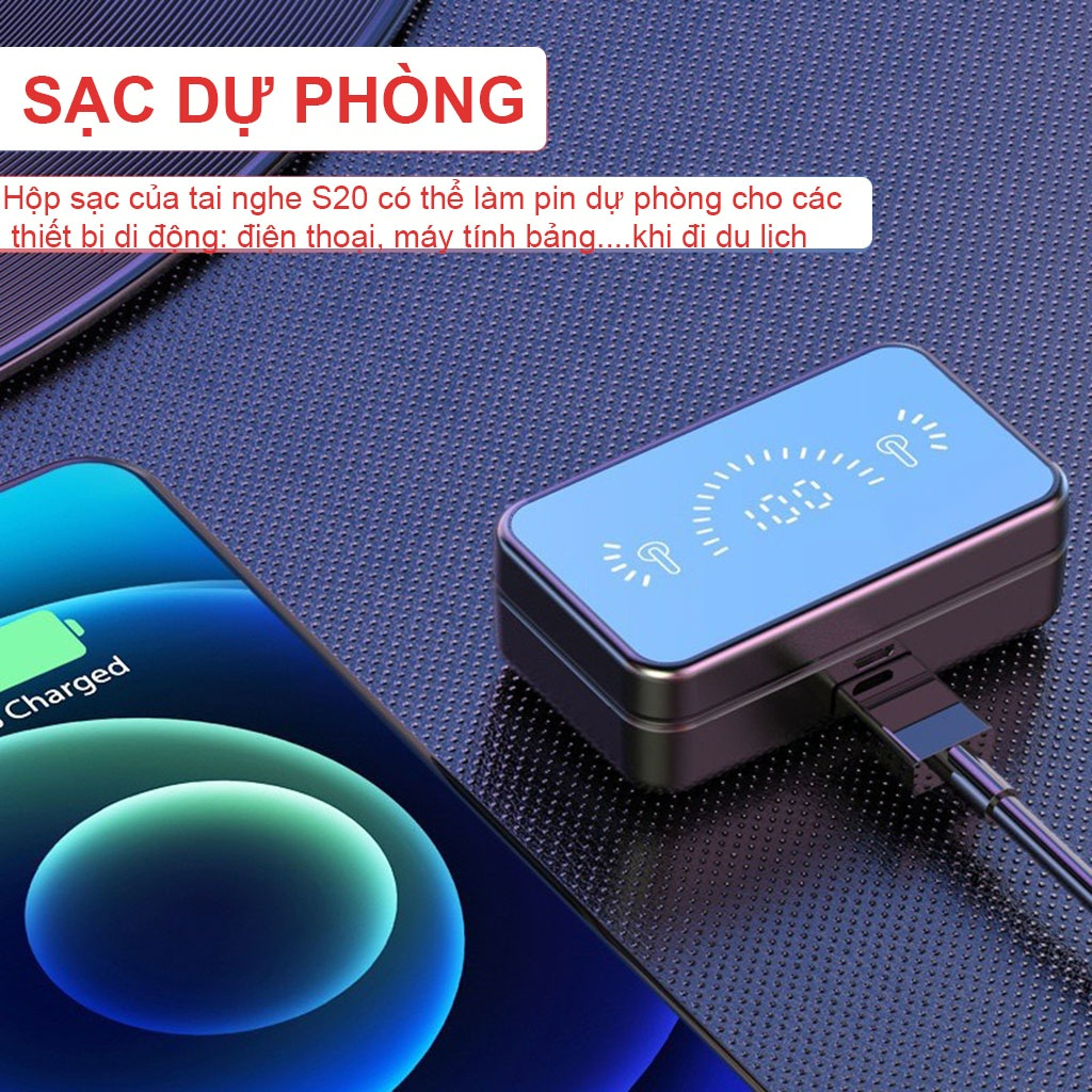 Tai Nghe Bluetooth S20 Pro Quốc Tế New 2023 V5.4, Tai Nghe Không Dây Gaming Pin 12h - Chống Nước IP59 - BH 12Tháng
