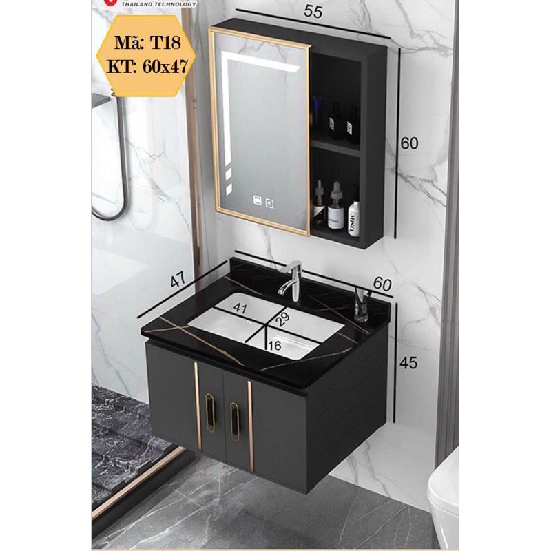 Bộ Tủ gương Lavabo Phòng tắm gương led sang trọng, Mặt đá chống xước siêu sang, Kích Thước 60cm - 80cm-MISSION