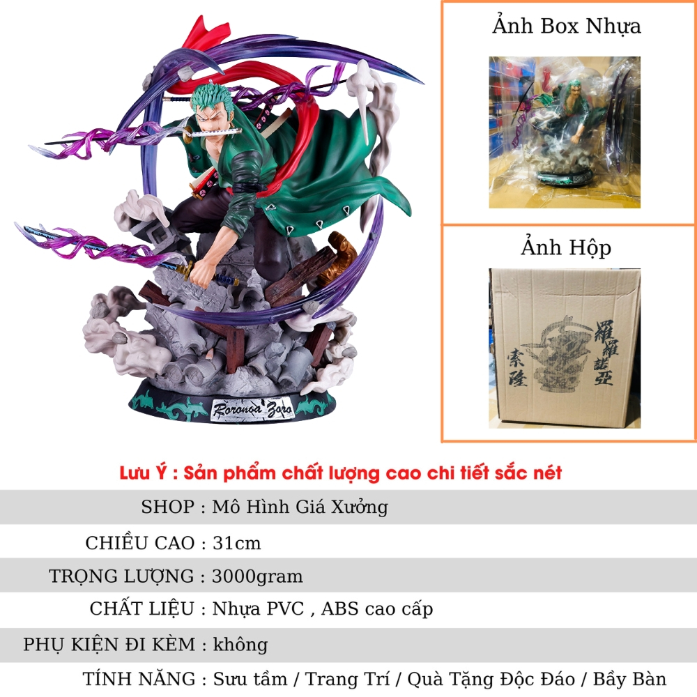 Mô Hình OnePiece Zoro wano hiệu ứng siêu đẹp - Bản cao cấp - cao 31cm - nặng 3000gram - Figure OnePiece - Có Hộp Carton
