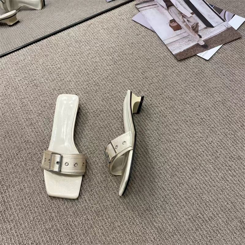 A03 Giày Gót Thấp Hở Ngón Phối Khóa Vuông Thời Trang Cho Nữ