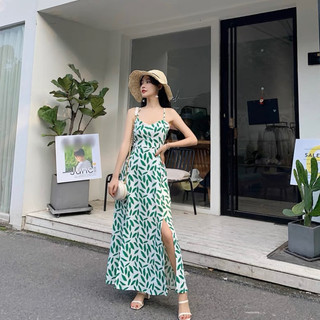 Đầm maxi đi biển chiếc lá đan dây sau (kèm hình thật)