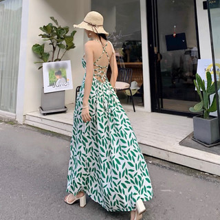 Đầm maxi đi biển chiếc lá đan dây sau (kèm hình thật)
