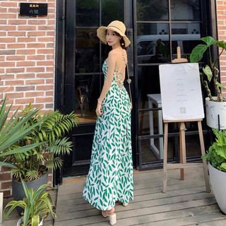Đầm maxi đi biển chiếc lá đan dây sau (kèm hình thật)