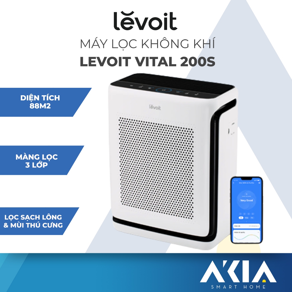 Máy lọc không khí Levoit Vital 200S 88m2, khử mùi diệt khuẩn, hút lông thú cưng mạnh, bộ lọc 3 lớp, điều khiển trên APP