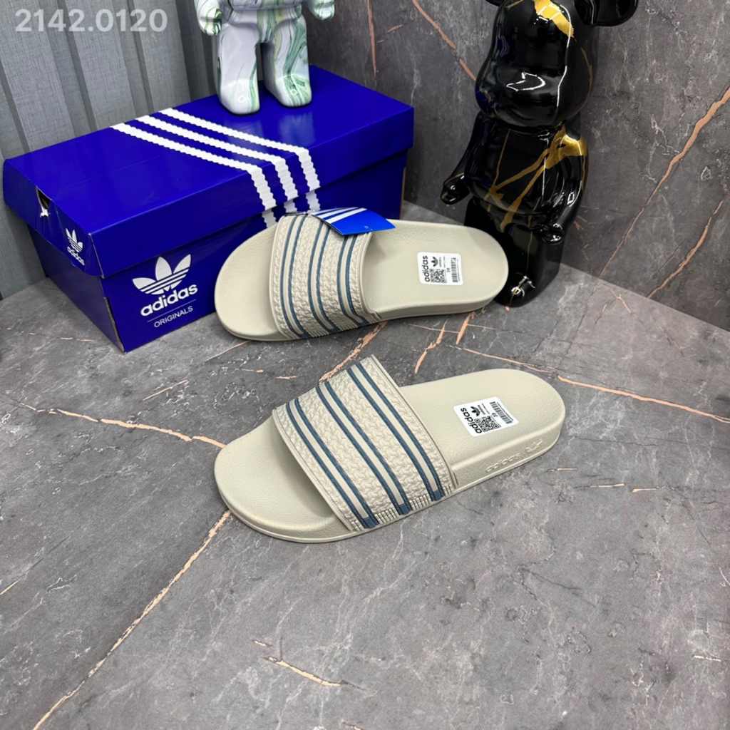 Dép Quai Ngang Nam Adi_Das 5 Màu Đế Đúc Cao Su Non Quai Da Dập THêu Cao Su Non , Dép Lê Cao Cấp