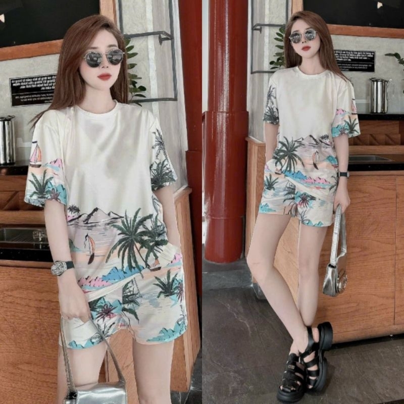 Set Bộ Đùi Thun Lạnh Form Rộng In 3D Họa Tiết Biển Dừa