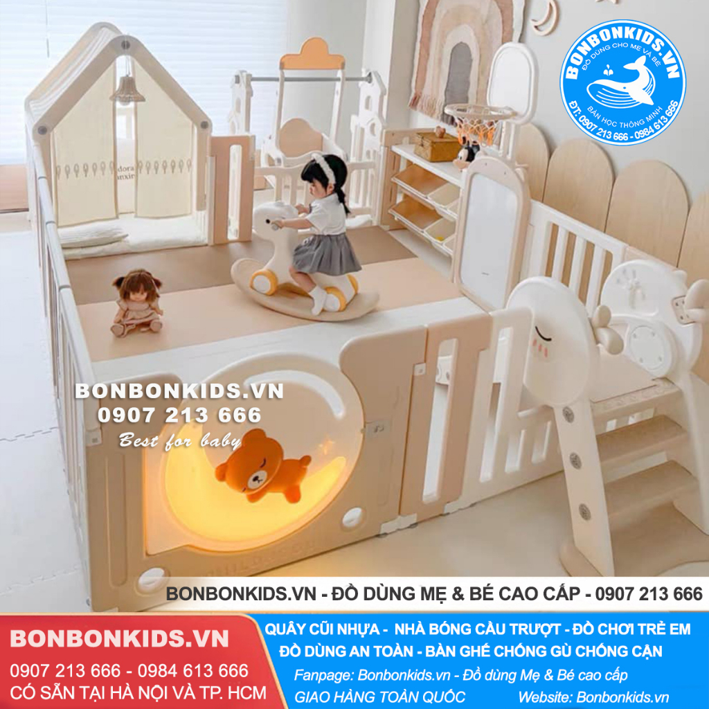 Freeship- Bộ quây cũi nhựa Gấu mặt trăng Newber FULL VIP 2024  + Quây Full cho bé