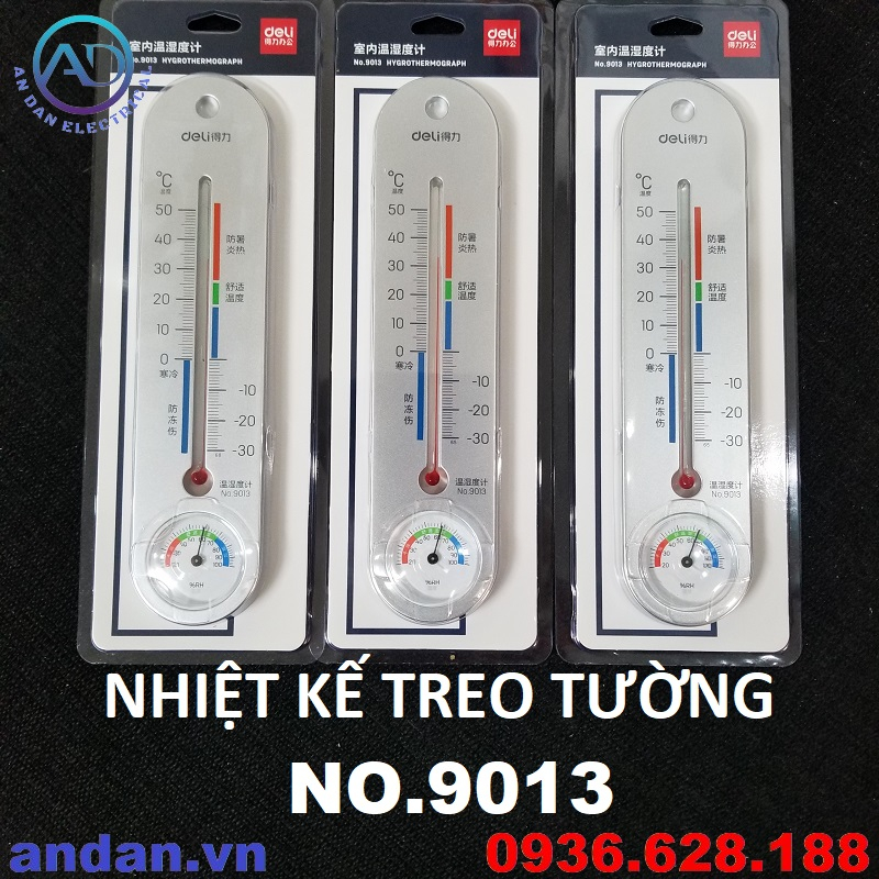 Nhiệt ẩm kế treo tường (nhiệt kế thuỷ ngân đo nhiệt độ + nhiệt kế cơ đo độ ẩm) DELI NO.9013