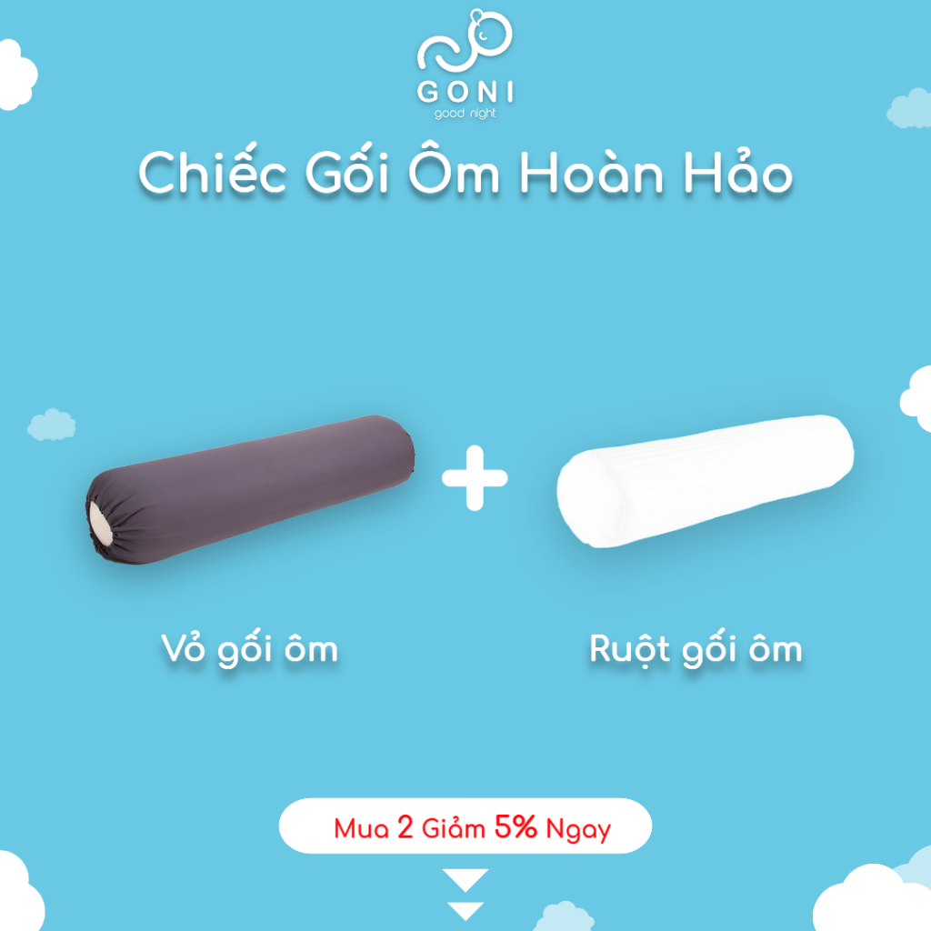 Bao vỏ gối ôm cotton tici GONI Đủ Màu