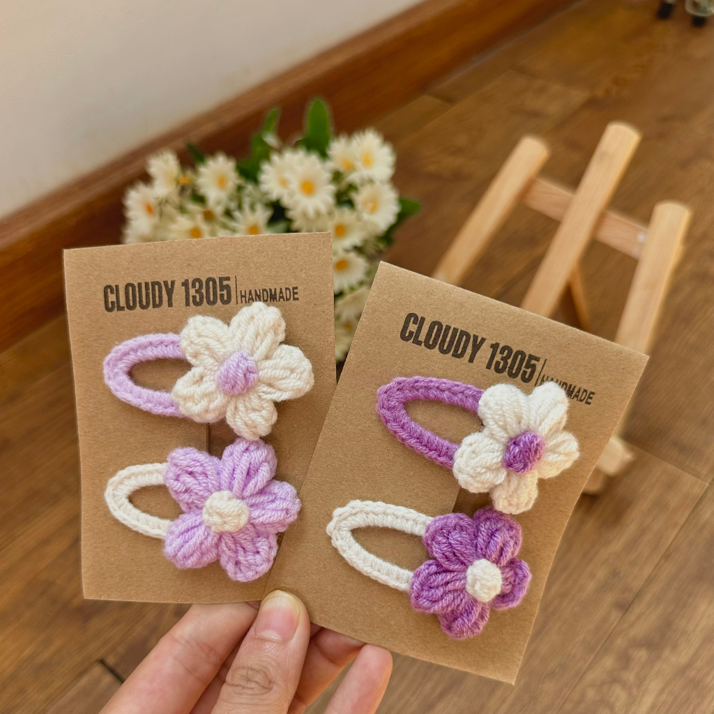 Set kẹp len bông hoa siêu xinh mùa hè cho bé