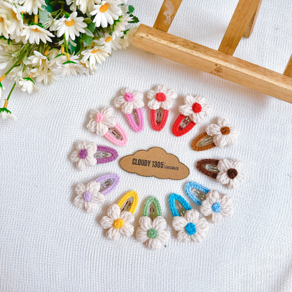 Set kẹp len bông hoa siêu xinh mùa hè cho bé