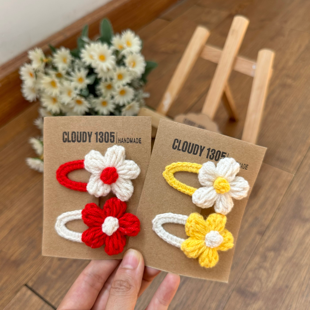 Set kẹp len bông hoa siêu xinh mùa hè cho bé