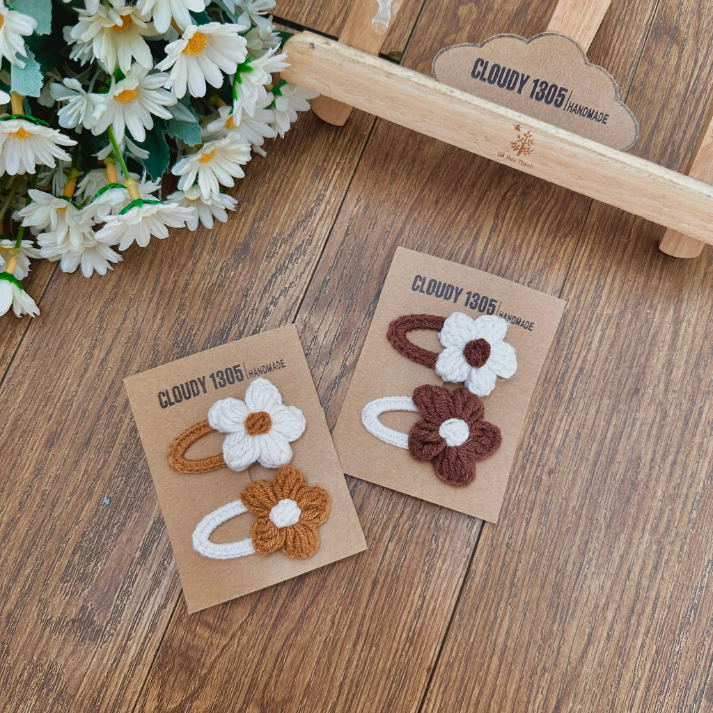 Set kẹp len bông hoa siêu xinh mùa hè cho bé