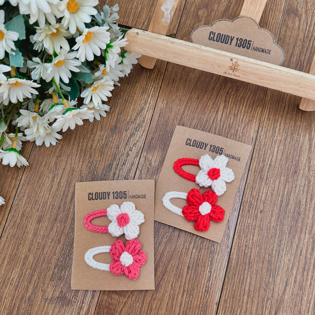 Set kẹp len bông hoa siêu xinh mùa hè cho bé