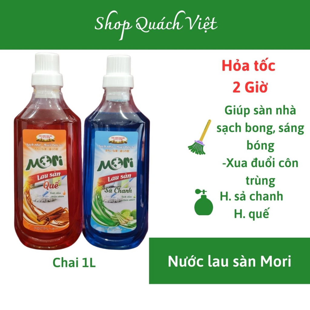 Nước lau sàn nhà Mori hương sả chanh/ hương quế siêu thích, chai 1 lít