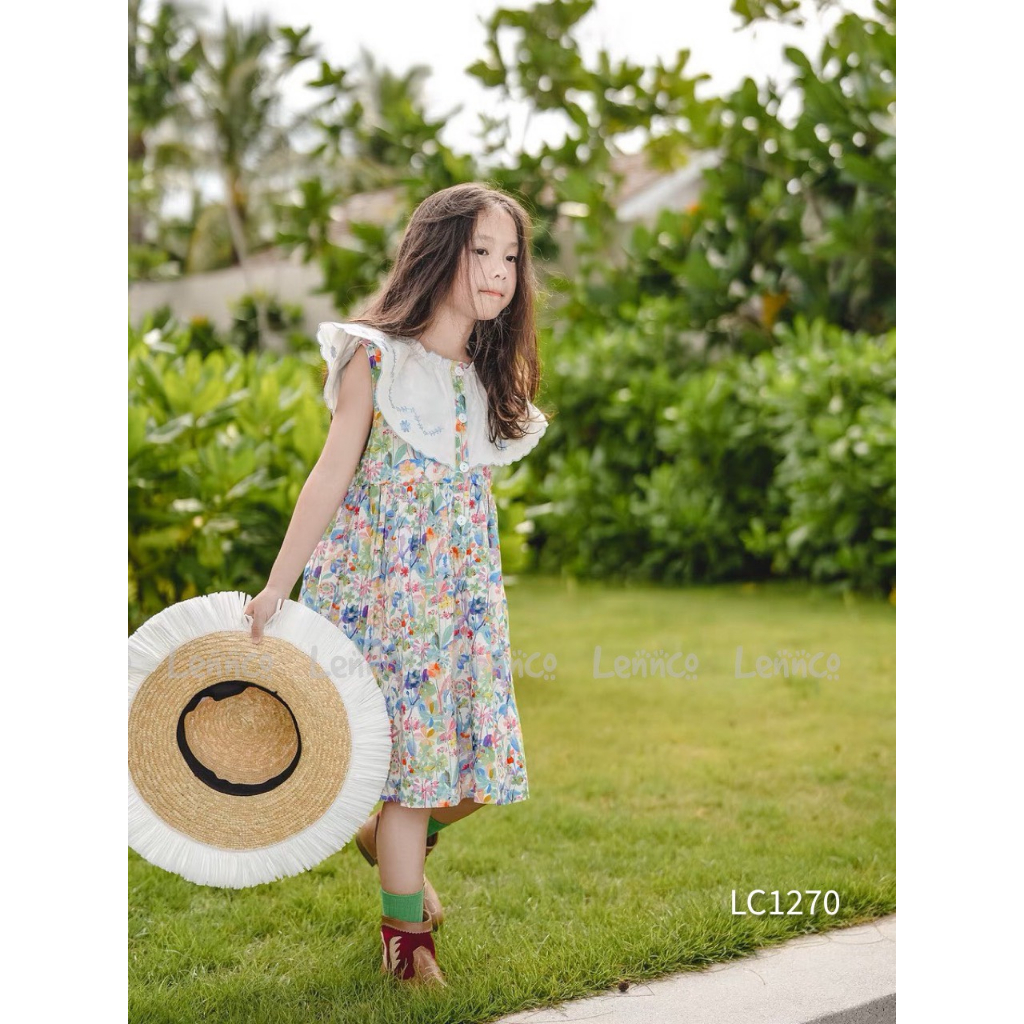 Váy bé gái hoa nhí chất thô Hàn siêu nhẹ - mềm mát. Vai cap điệu đà thêu hoa tinh tế. Size 1-10 Y