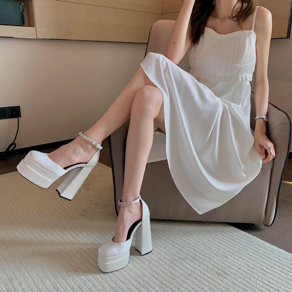 Giày cao gót nữ đính đá phong cách Âu Mỹ chất vãi satin bóng mịn cao cấp 2023