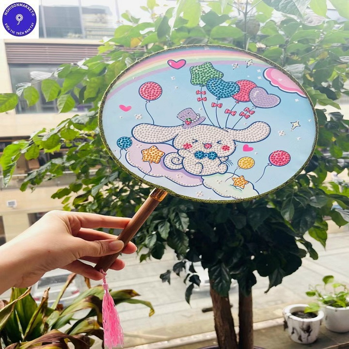 Quạt Đính Đá Tự Làm Quạt Đính Đá 5D Tay Cầm Cán Trúc Họa Tiết Đá Đẹp Sản Phẩm Nghệ Thuật Giải Trí cho Mọi Lứa tuổi