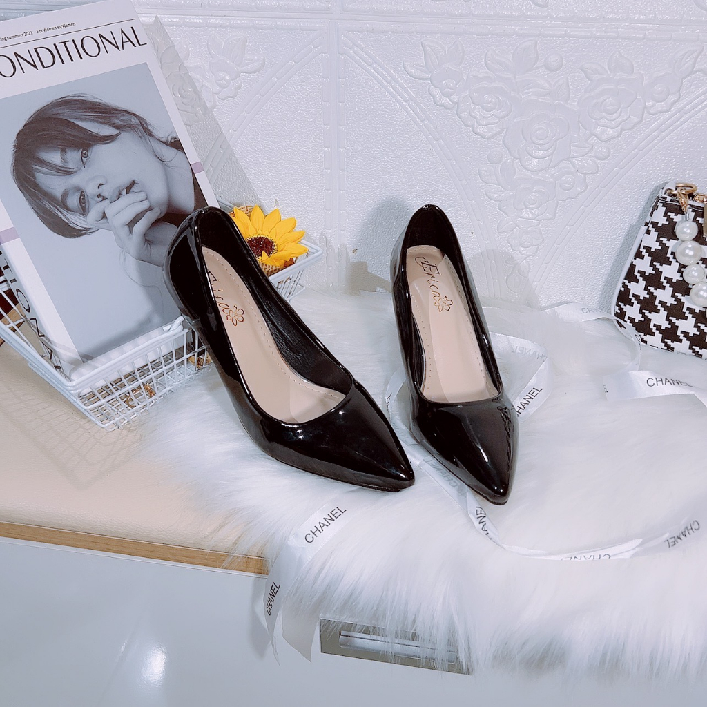 HÀNG CÓ SẴN, GIÀY CAO GÓT DA BÓNG CÔNG SỞ GÓT VUÔNG THANH CAO 9P