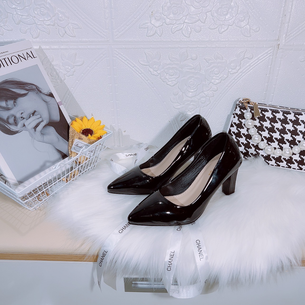 HÀNG CÓ SẴN, GIÀY CAO GÓT DA BÓNG CÔNG SỞ GÓT VUÔNG THANH CAO 9P