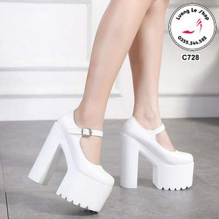 𝐆𝐈𝐀̀𝐘 𝐂𝐀𝐎 𝐆𝐎́𝐓 đế đúc liền siêu nhẹ da lì kín mũi quai ngang 10cm 12cm 14cm 16cm 2 màu đen trắng c728