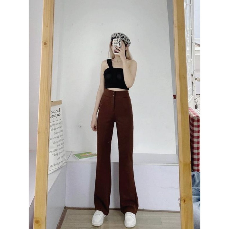 Quần nữ ống loe cạp cao lưng cao nữ công sở 2 cúc vải tuyết mưa