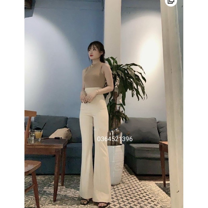 Quần nữ ống loe cạp cao lưng cao nữ công sở 2 cúc vải tuyết mưa