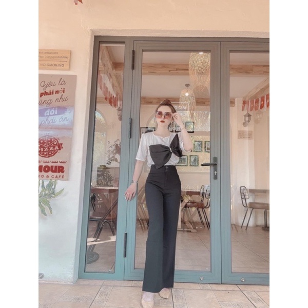 Quần nữ ống loe cạp cao lưng cao nữ công sở 2 cúc vải tuyết mưa