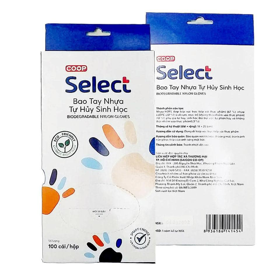 Bao tay nylong nhựa tự hủy sinh học Coop Select 100 cái/hộp