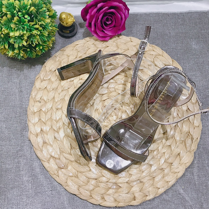 GIÀY SANDAL CAO GÓT QUAI MẢNH GÓT DẸT 9P DA BÓNG CỰC TÔN DÁNG