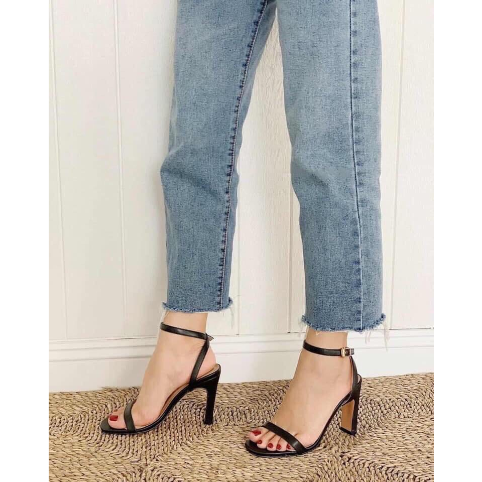 GIÀY SANDAL CAO GÓT QUAI MẢNH GÓT DẸT 9P DA BÓNG CỰC TÔN DÁNG