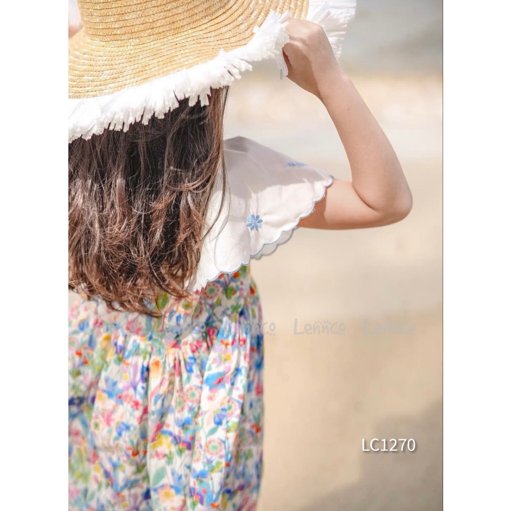 Váy bé gái hoa nhí chất thô Hàn siêu nhẹ - mềm mát. Vai cap điệu đà thêu hoa tinh tế. Size 1-10 Y