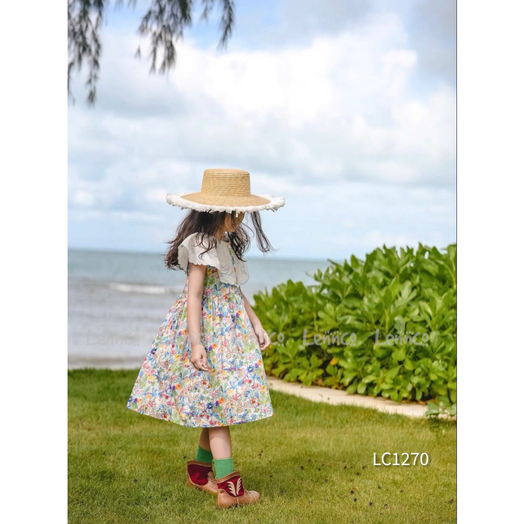 Váy bé gái hoa nhí chất thô Hàn siêu nhẹ - mềm mát. Vai cap điệu đà thêu hoa tinh tế. Size 1-10 Y