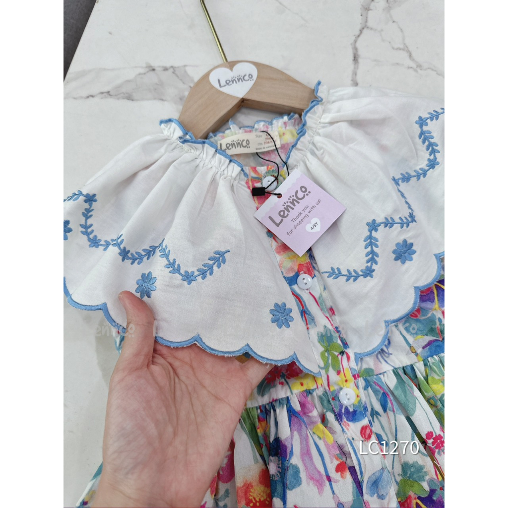 Váy bé gái hoa nhí chất thô Hàn siêu nhẹ - mềm mát. Vai cap điệu đà thêu hoa tinh tế. Size 1-10 Y