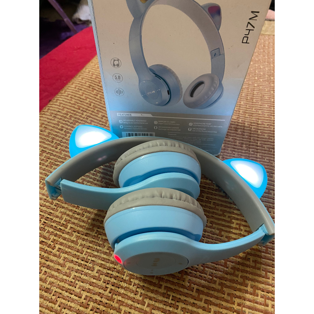 Tai Nghe Mèo Bluetooth P47M, Tai Mèo Dễ Thương Có Mic, Âm Bass Mạnh Mẽ Nghe Nhạc Cực Hay