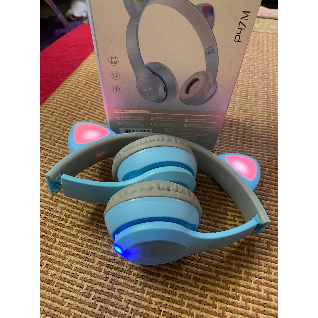 Tai Nghe Mèo Bluetooth P47M, Tai Mèo Dễ Thương Có Mic, Âm Bass Mạnh Mẽ Nghe Nhạc Cực Hay