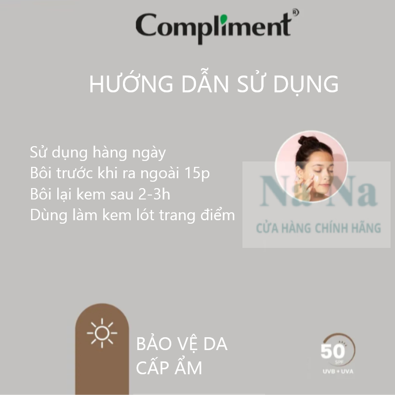 Kem chống nắng da mặt Compliment 50ml SPF 50, UVA, UVB, cấp ẩm, bảo vệ da, phù hợp với mọi làn da