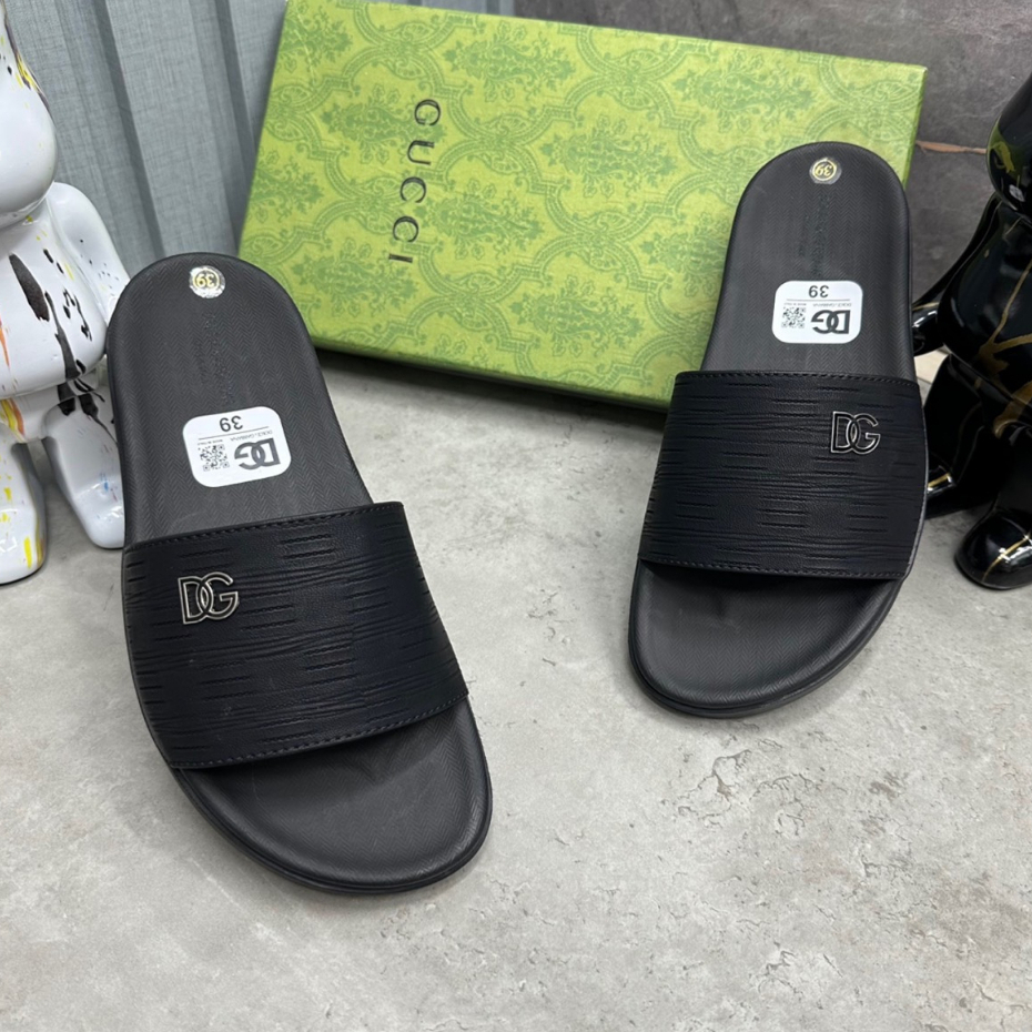 Dép Quai Ngang Nam D.G Quai Da Logo Đúc Thêu Viền Dép Đế Đúc Đắc Cực Chất_Dép Lê Cao Cấp