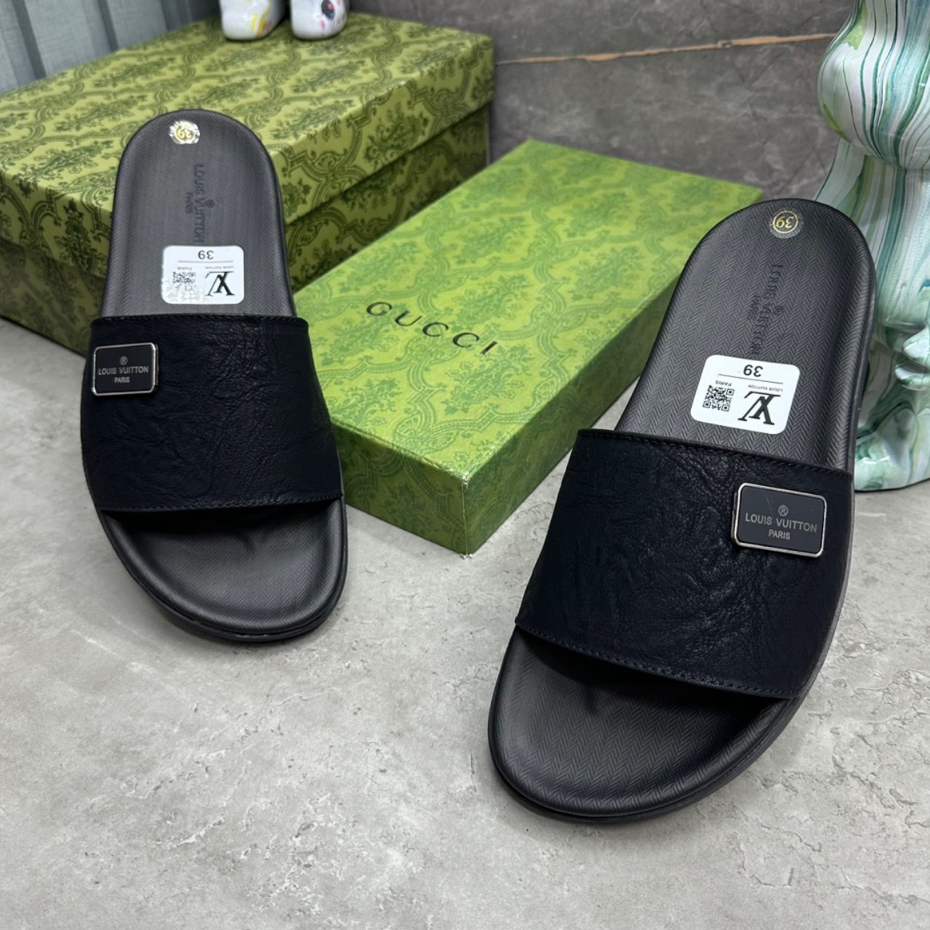 Dép Quai Ngang Nam D.G Quai Da Logo Đúc Thêu Viền Dép Đế Đúc Đắc Cực Chất_Dép Lê Cao Cấp