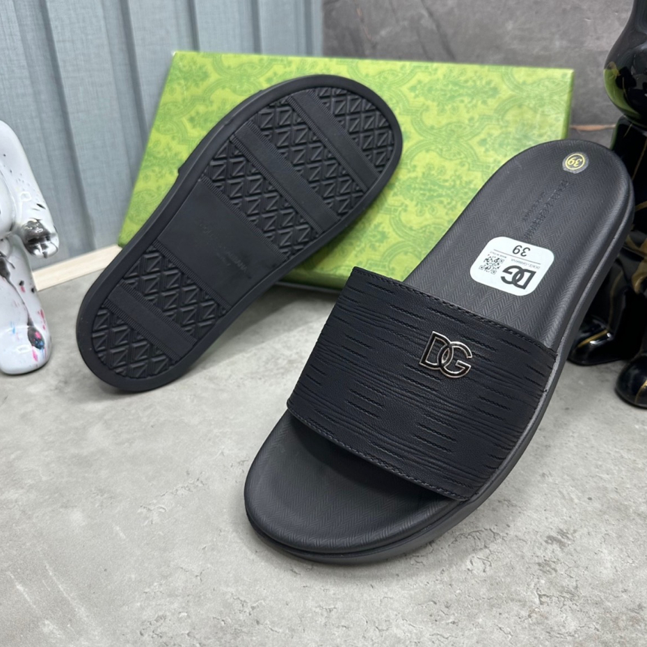 Dép Quai Ngang Nam D.G Quai Da Logo Đúc Thêu Viền Dép Đế Đúc Đắc Cực Chất_Dép Lê Cao Cấp