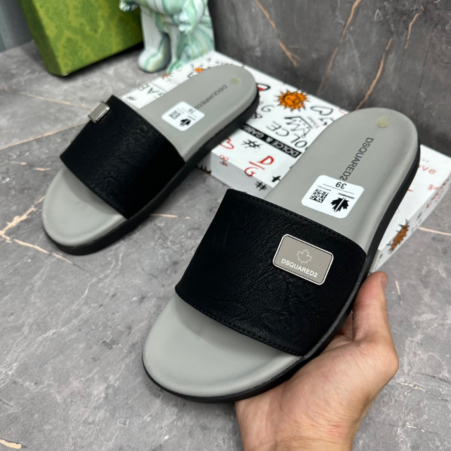 Dép Quai Ngang Nam D.G Quai Da Logo Đúc Thêu Viền Dép Đế Đúc Đắc Cực Chất_Dép Lê Cao Cấp