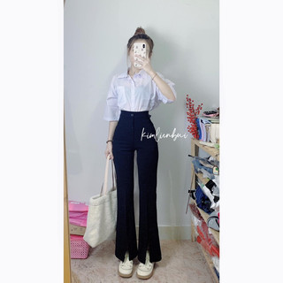 Quần tây loe xẻ ống lưng cao