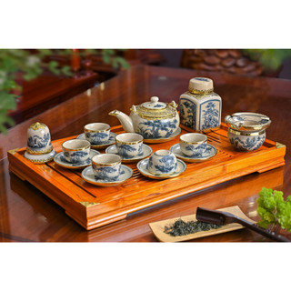Bộ ấm chén bọc đồng men rạn dáng Nhật